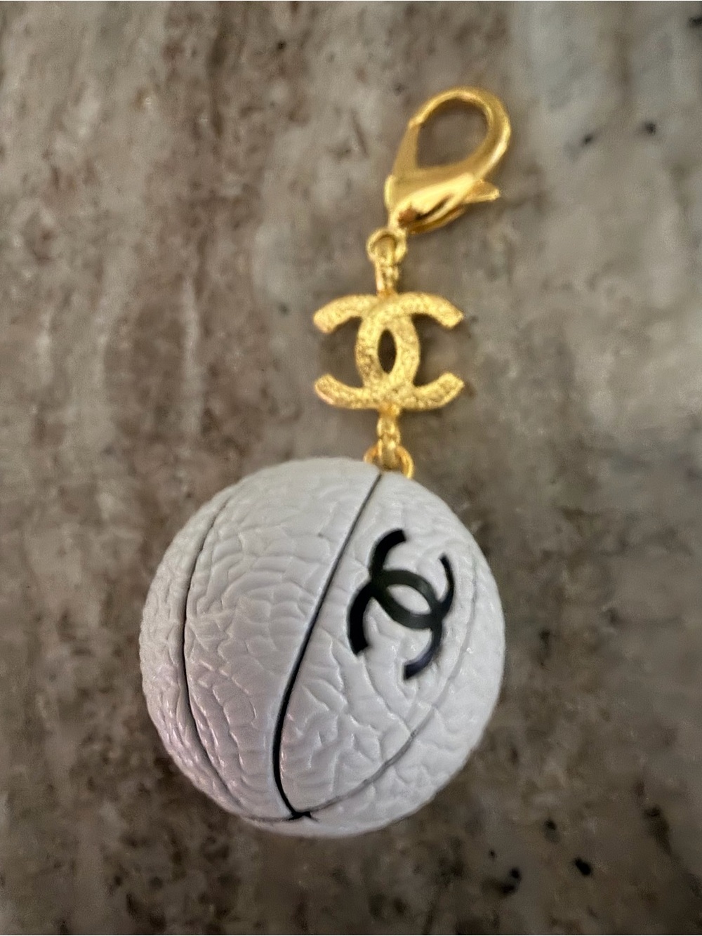 Chanel/CC Branded White Basketball Keychain Bag Charm with Gold Hardware NEW - Picture 5 of 7